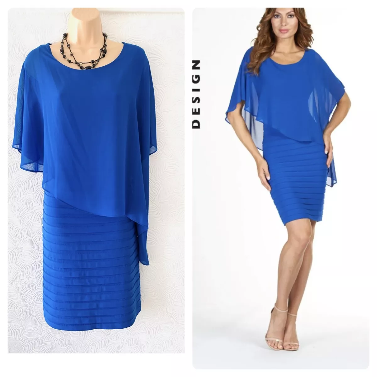 Frank Lyman Blue Overlay Chiffon Stretchy Dress Size Uk 18 eBay