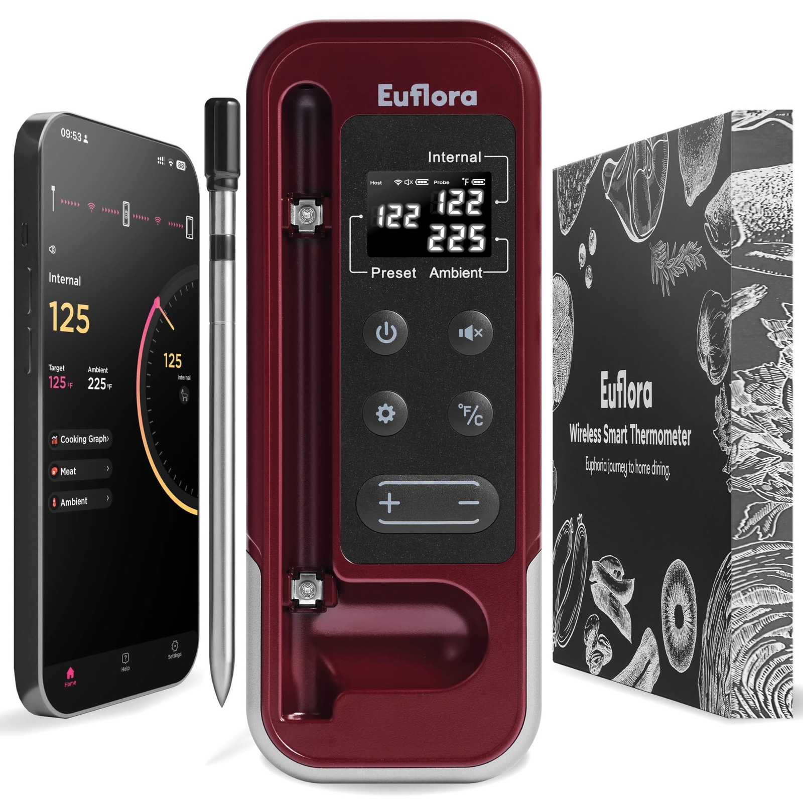 Wireless Meat Thermometer with Digital Meat Probe, Measures Internal & Ambien...-image