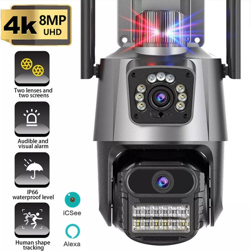 8MP 4K Wifi Security Camera Dual Lens 1-8X Zoom Outdoor PTZ IP Night Vision Cam