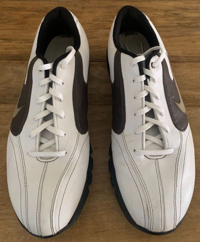 Nike Power Channel Golf Shoes White & Brown 317624-122 w/ Golf Spike Tool~10.5 - Picture 4 of 9