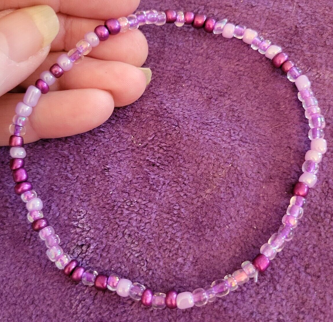Regal Plumb Pearl Glass Bead Anklet - Unique 11.5 Inch Design-image