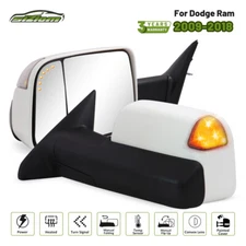 White Tow Mirrors Painted For 09-18 Dodge Ram 1500 2500 3500 Power Heated Signal