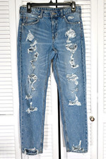 H M Denim Boyfriend Jeans Ripped Distressed Blue Low Waist Denim EU 36 US 4