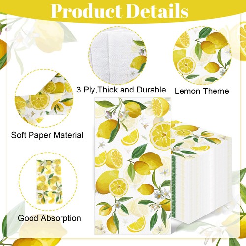 100PCS Tovaglioli di Carta Giallo Limone 3 Strati Limone Floreale Asciugamani Monouso per... - Foto 2 di 7