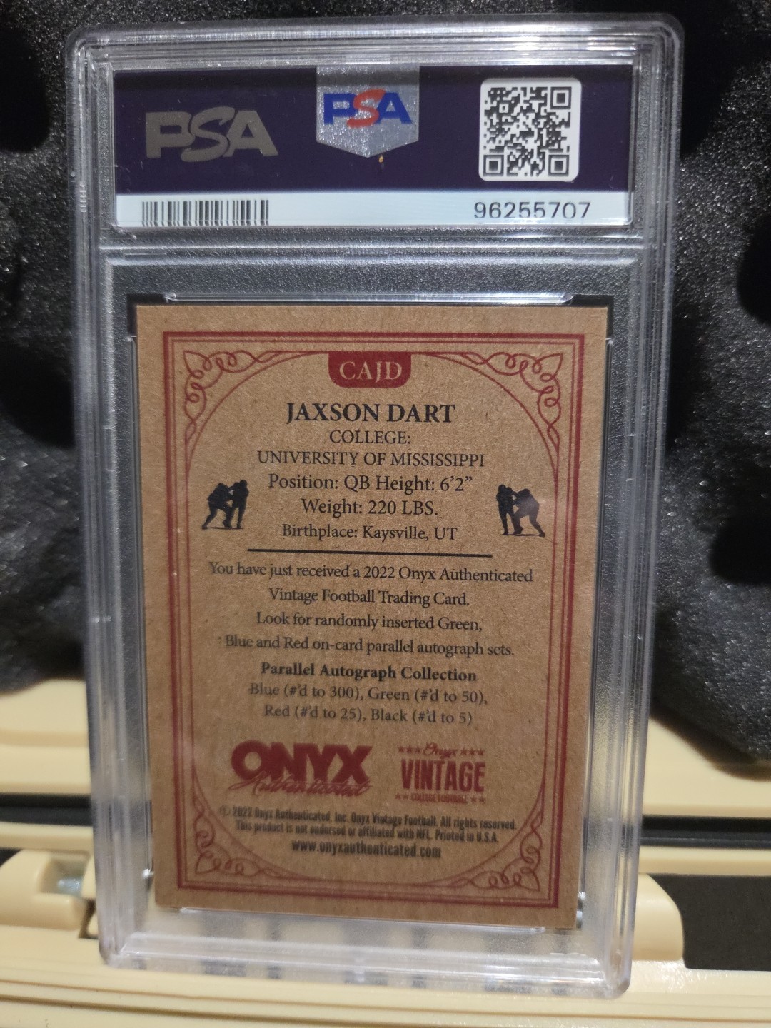 JAXSON DART 2022 ONYX VINTAGE COLLEGE BLUE-AUTOGRAPH PSA 10 view 2