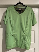 Dickies Womens Scrub Top Shirt XL Green Contoured Fitted V-Neck Top Stitching