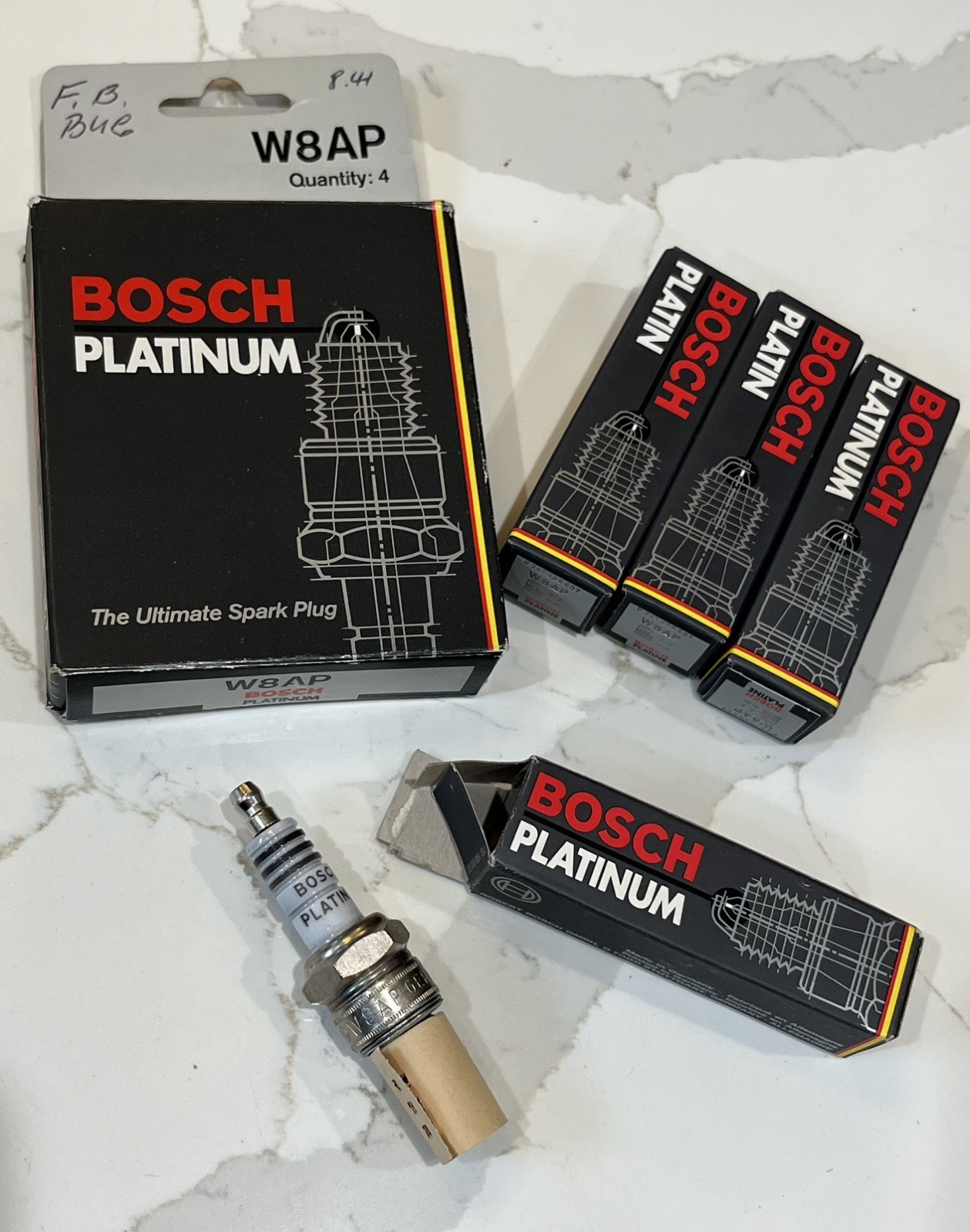 4 Bosch Platinum W8AP Spark Plugs 0241229607 New Old Stock Vtg NIB HTF Rare