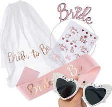 Bride to Be Sash and Veil Set with Glasses, Tattoos - 5Pcs Hens Party Accessorie