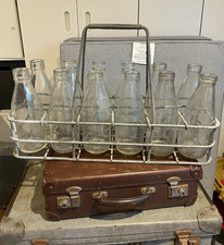 Metal Wire Milk Bottle Carrier Crate with 12 Glass Milk Bottles