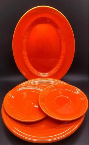 Vintage Original Red Orange Fiesta Fiestaware Dish Plate Platter Saucer Set of 4