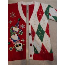 Holiday Time Kids Ugly Christmas Sweater Cardigan Gnome Red M 8-10 Argyle