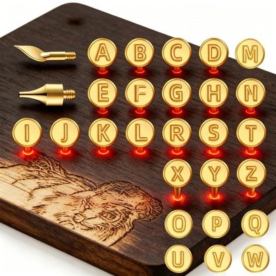 Wood Burning Tips Letters Set, Alphabet Template Branding tip for Golden