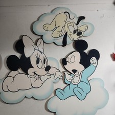 Vtg Disney Baby Mickey, Baby Minnie  Baby Pluto Nursery Wall Plaques Hangings