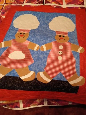 Wall Hanging Quilt Ginger Bread Chef Couple 24'' Wide 30'' Long  Machine Appliqued