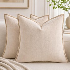 Decorative Throw Pillow Covers 18x18Inch, Pack of 2 Beige Chenille Soft Pillow