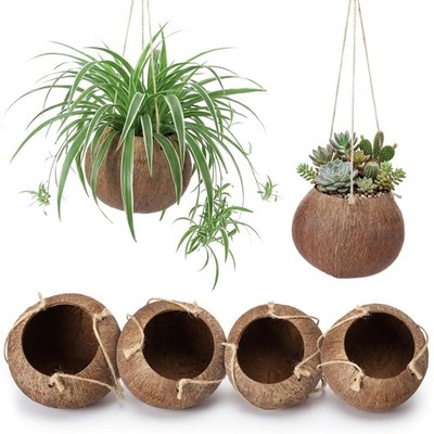 4 Pcs Coconut Shell Hanging Planter Basket Natural Indoor Outdoor Coconut Bow...