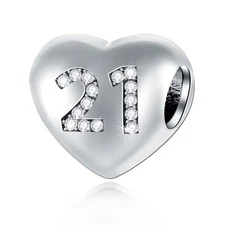 Number Charms 925 Sterling Silver 5,10,13,15,16,17,18,19,20,21Heart Shape Two Si