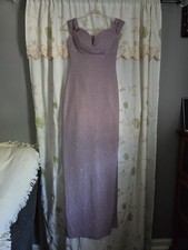 Long prom/wedding side slit plunging neckline shimmer dress