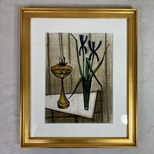 Lithograph print Bernard Buffet "Blue Flower and Lamp"