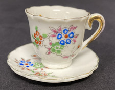 Miniature Teacup and Saucer Set Porcelain Floral Japan 91 Vintage