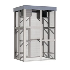Large Wooden Catio for Cats - Weatherproof Gray Playpen with Jumping , Resting