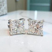 2.00 D VS1 Ct Princess Lab Grown Diamond Studs Set in 14k White IGI Certified