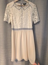 Warehouse Size 12 Cream Grey Lace Chiffon Dress Romantic Occasion Minimal C48