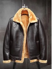 Mens Bomber B3 RAF Flying Aviator WW2 Irvin Real Shearling Leather Flight Jacket