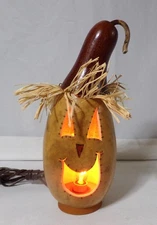 Meadowbrooke Gourds Hand Carved Painted Scarecrow Gourd Lamp