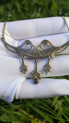 Vintage USSR Necklace with Blue Cabochon, Synthetic Sapphire, 916 Silver