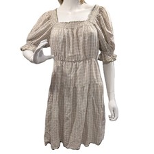 Old Navy Peasant Dress M - TALL Plaid Ruffle Square Neck Puff Sleeve Cottagecore