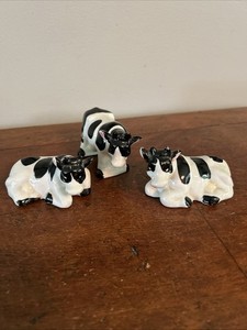 1940’s Made In Japan  Holstein Cow Family 1 1/2 To 2 Inches Tall Black & White