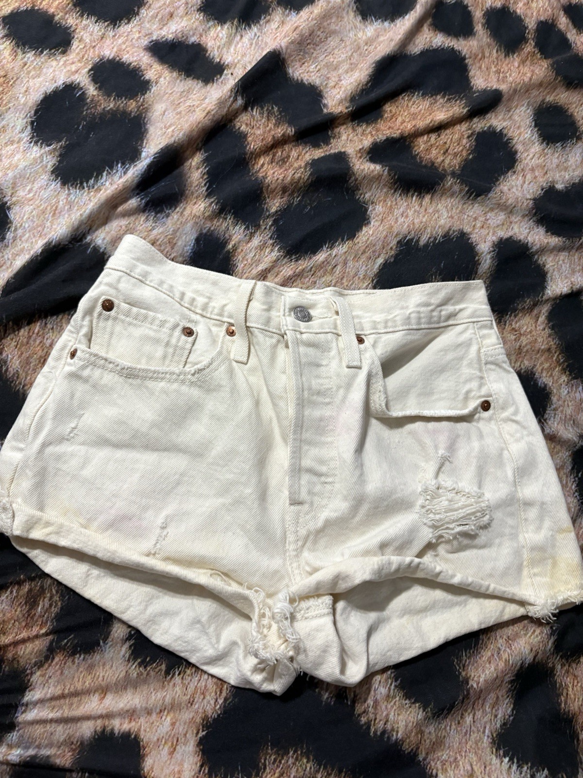 Levi's Premium 501 Women's White High Rise Cut Off Denim Shorts W26