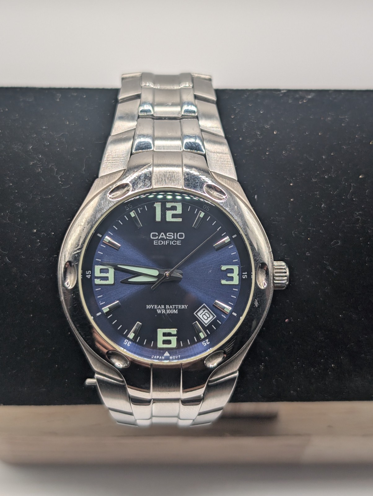 Casio EDIFICE 37mm Blue Date Quartz Watch, EF-106 Stainless Band