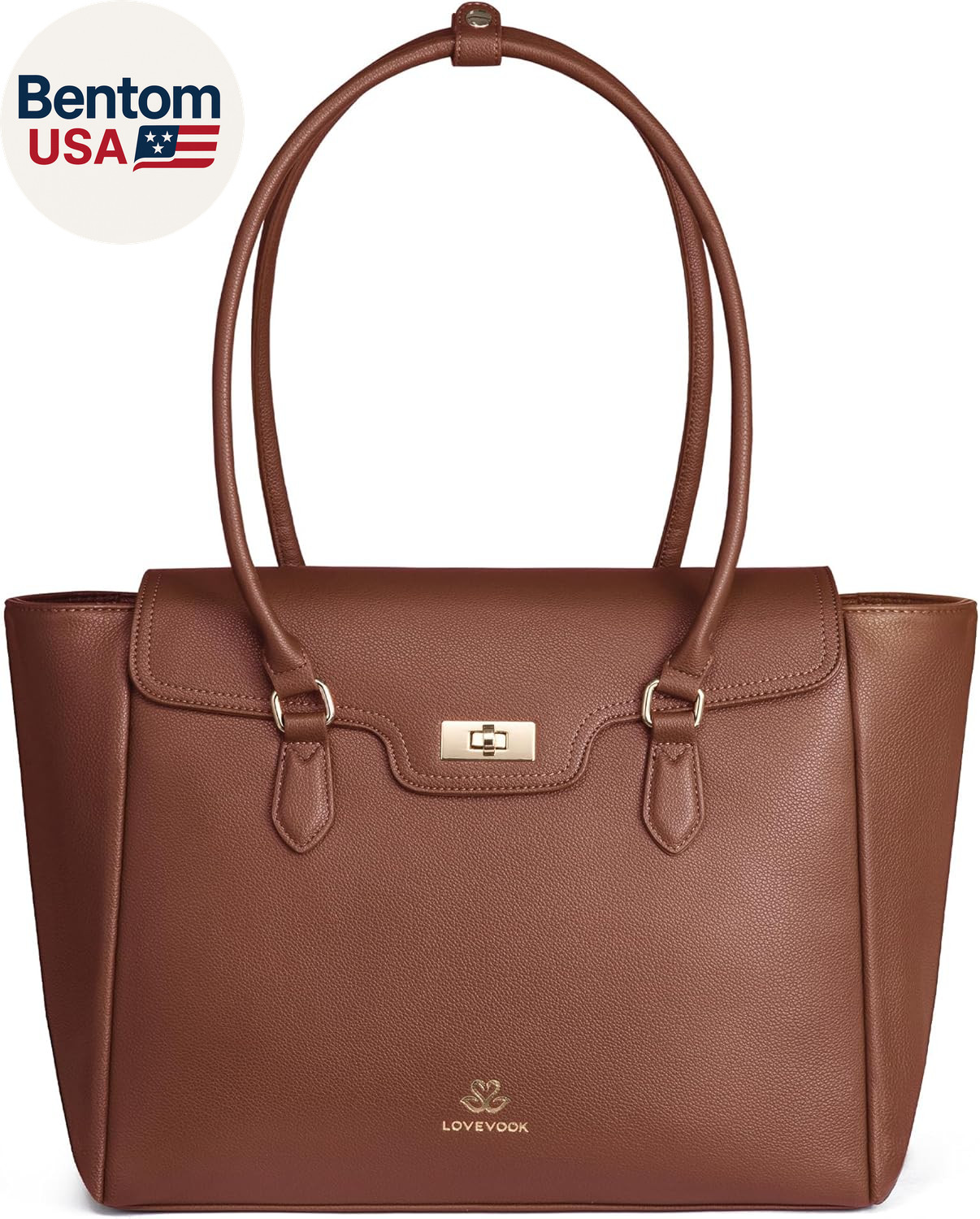 Laptop Bag for Women Soft Leather Work Bag, Office Shoulder Tote Purse with Flap