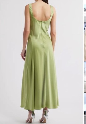 sage green satin cowl neck dress Sage Green Silk Satin Cowl Neck Sheath Backless Maxi Bridesmaid Dress Sage Green / 2X / N20