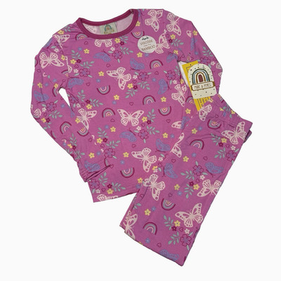 Millie & Myles Long Sleeve Bamboo Butterfly Pink Pajama 2 pc set Size 5/6 NWT