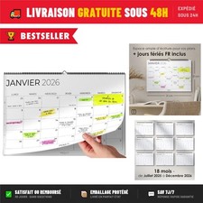 Calendrier mural 2026 A4 Planificateur 18 mois Maison Bureau École