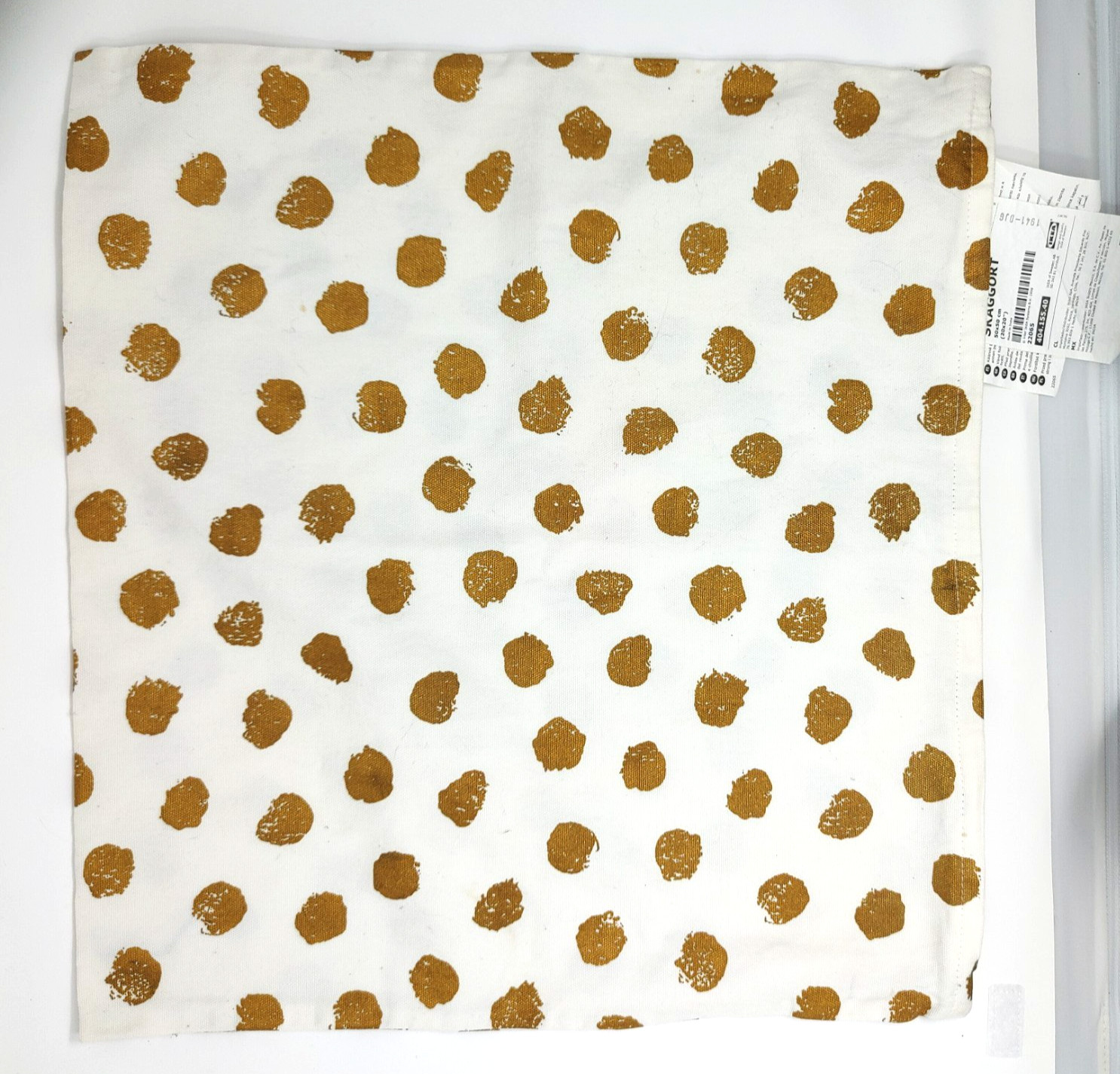 SKAGGORT Ikea Pillow Cover 20" Sq White Cotton Metallic Gold Dot Stamp WASHED