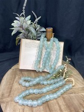 Ice Blue Recycled Glass Beads African Trade Beads, Sea Glass Style, 4 Strands