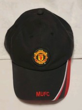 MUFC Manchester United Black Red Cap Hat Strapback One Size Embroidered Logo