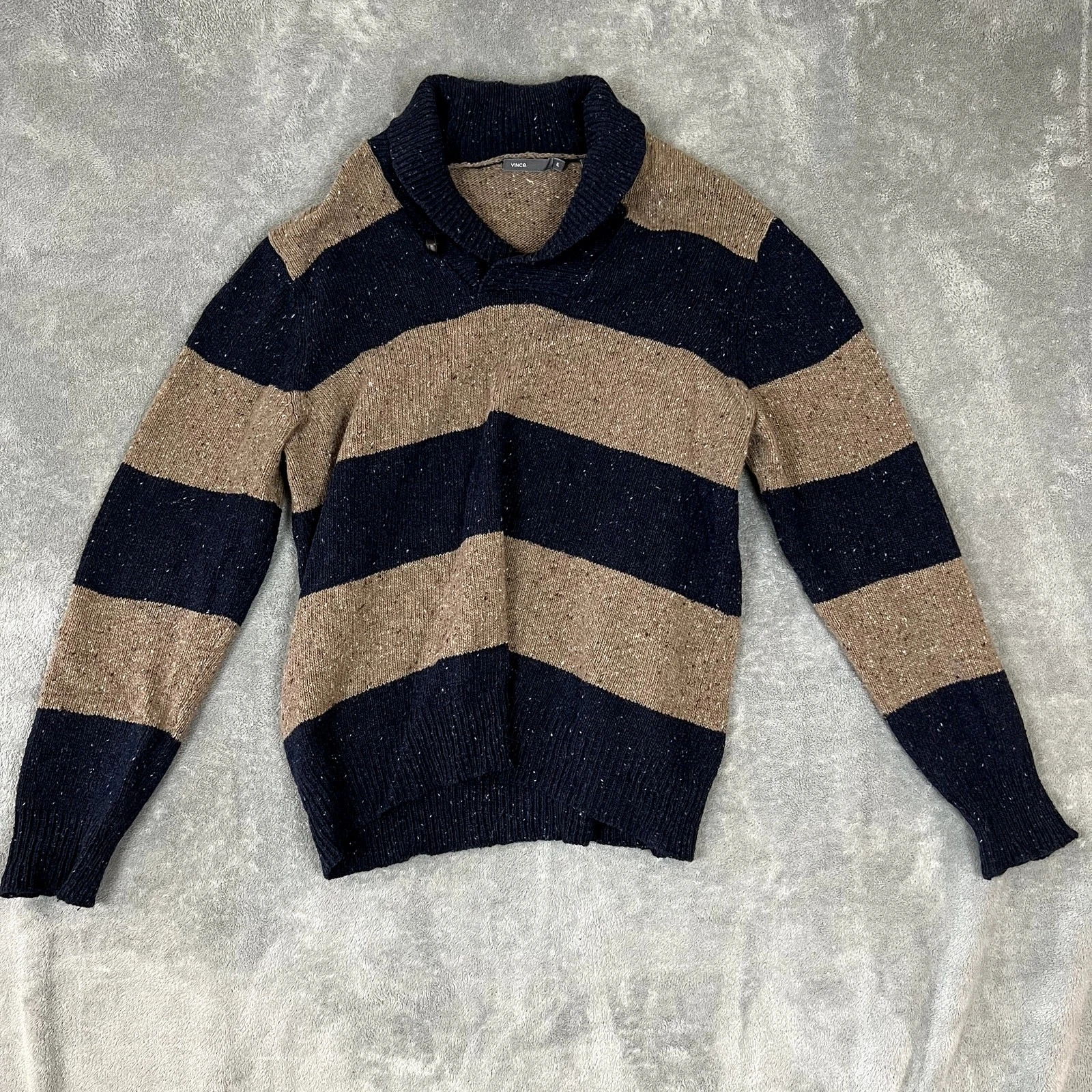 Vince Sweater Mens XL Wool Blend Shawl Collar Blue Striped Old Money