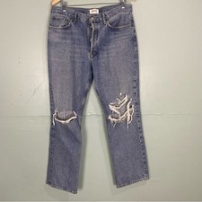 Agolde Lana Straight Leg Distressed Jeans Sz 31 Denim Blue