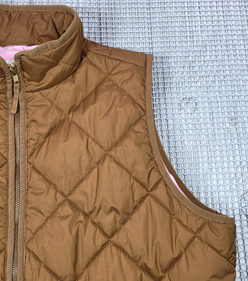 J. Chaleco acolchado acolchado Crew para mujer bolsillos a presión cremallera completa marrón caramelo rosa L Foto 2 de 4