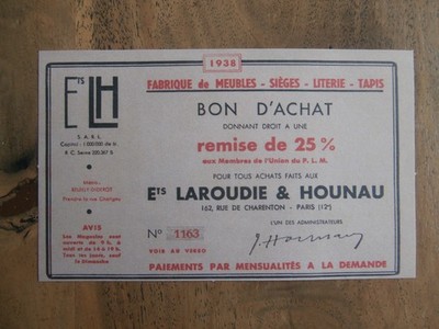 Chemin de Fer.Train.Document 1938 voucher for members of the union of