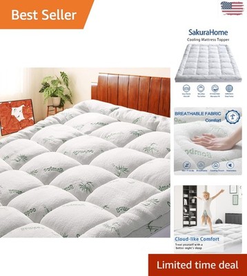 Cooling Queen Mattress Pad - 1000 GSM Down Alternative, Breathable Bamboo Cover