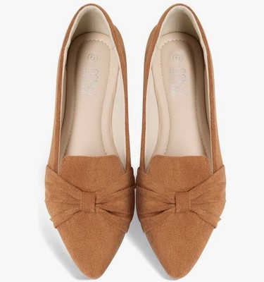 Musshoe Womens Pointed Toe Flats Tan Brown Faux Suede Knotted Bow Size 8.5