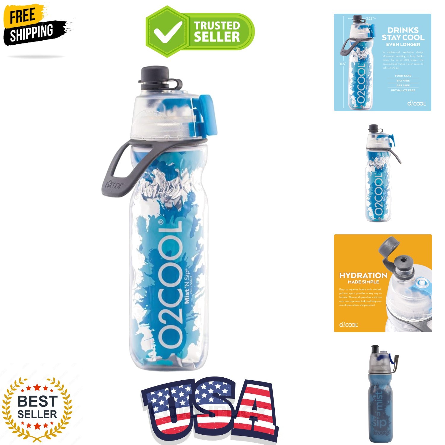 ArcticSqueeze Insulated Mist 'N Sip Squeeze Bottle 20 oz., Blue/Blue Splash