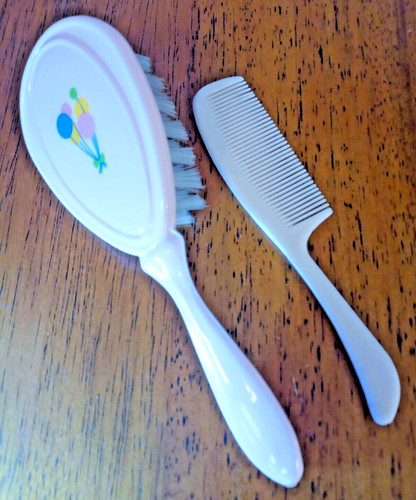 Sanitory Inc. Vintage 1970's Pink Baby Brush & Comb Set With Balloons