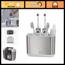 Large Toothbrush Holder Caddy - Easy-Store Bathroom Organizer, White/Steel